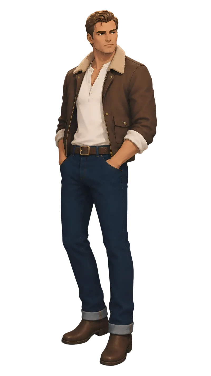 Dean Voss from Cornered Beast by a winter fire