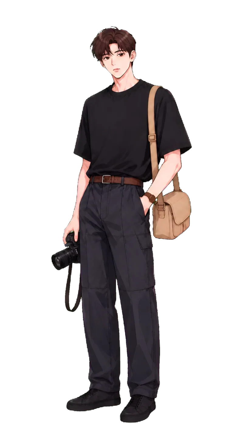 Hajun from Second Chorus in a black T-shirt holding his camera