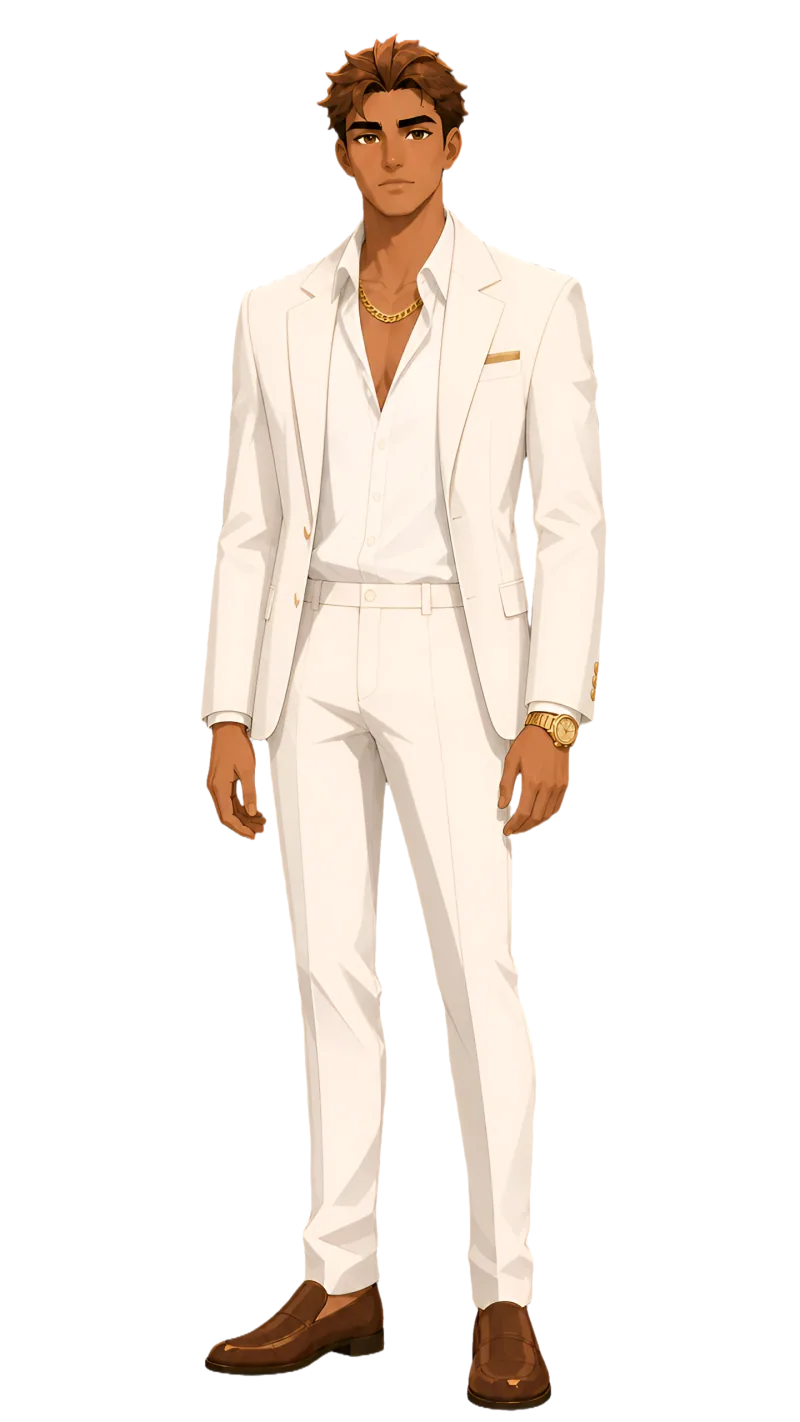 Matteo DeLuca from Blood & Devotion in a white suit